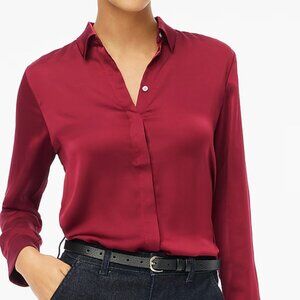 J Crew Vintage Burgundy/Red Drapey Satin Button Up Top, Women's XS